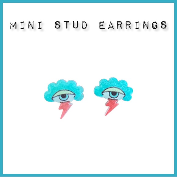 Cloud and Lightning Stud Earrings - Picture 2 of 6